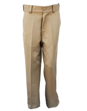 <p>Pantalo gabardina. Kaki. No viene hecho las bastas.</p>
